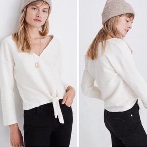 Madwell Texture & Thread Ivory Ribbed Minimalist Tie Front Blouse Size Medium